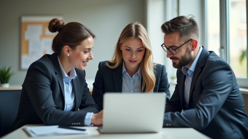 Biuro komanda, darydama sesija ir diskutuodama CRM sistemos įdiegimo plano